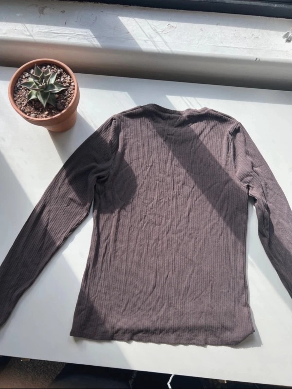 Splendid Ribbed Long-Sleeve Crewneck Top - Brown